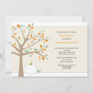 Fall tree with white pumpkin Baby Shower Invites