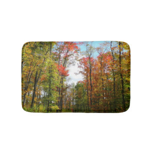 Fall Trees and Blue Sky Autumn Nature Photography Bath Mat