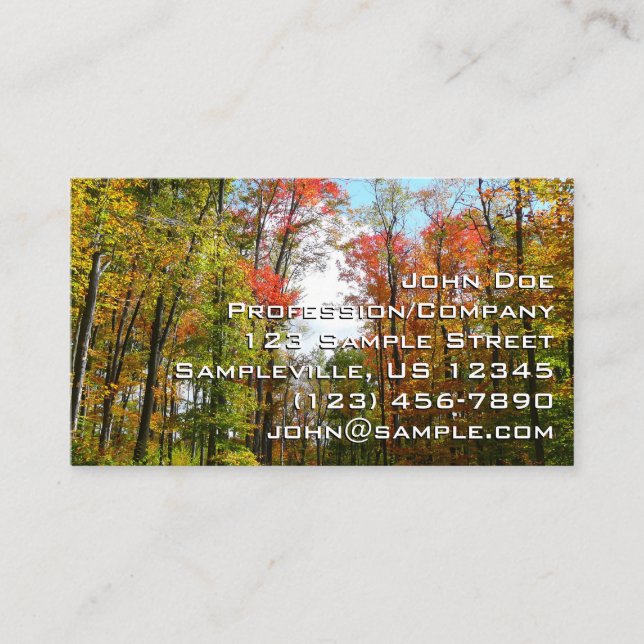 Fall Trees and Blue Sky Autumn Nature Photography Business Card (Front)