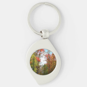 Fall Trees and Blue Sky Autumn Nature Photography Key Ring