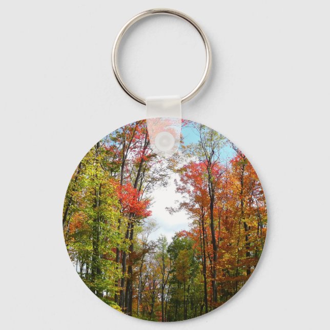 Fall Trees and Blue Sky Autumn Nature Photography Key Ring (Front)