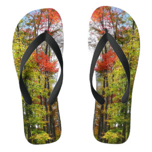 Fall Trees and Blue Sky Autumn Nature Photography Thongs