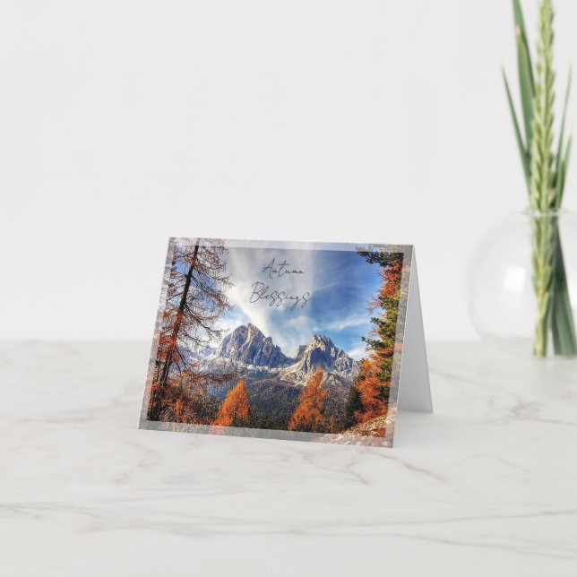 Fall trees and mountain with custom text card (Front)