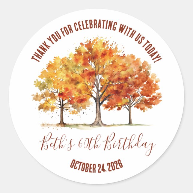 Fall Trees, Autumn, Oak, Maple, Trees Party Favour Classic Round Sticker (Front)