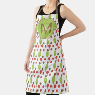Fall  Trees Dots Orange Green Monogram Apron