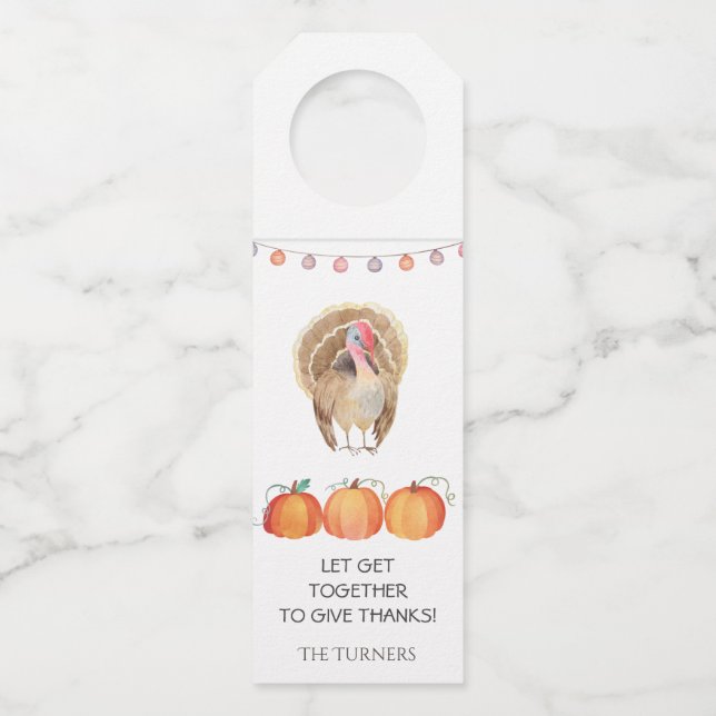 Fall Trees Pumpkins Turkey Thanksgiving Party Bottle Tag (Front)
