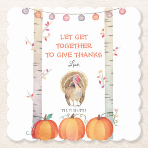 Fall Trees Pumpkins Turkey Thanksgiving Party Paper Coaster
