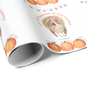 Fall Trees Pumpkins Turkey Thanksgiving Party Wrapping Paper