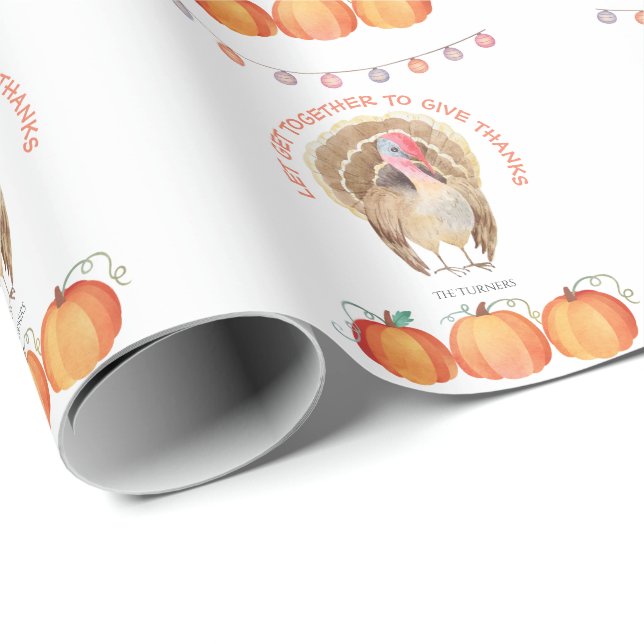 Fall Trees Pumpkins Turkey Thanksgiving Party Wrapping Paper (Roll Corner)
