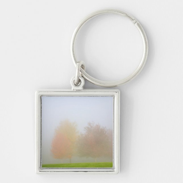 Fall trees shrouded in mist key ring (Front)