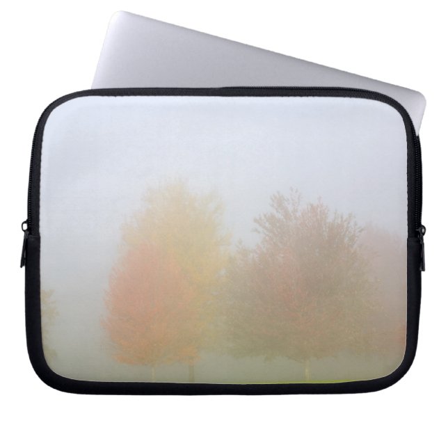 Fall trees shrouded in mist laptop sleeve (Front)