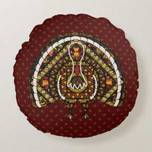 Fall Turkey Round Pillow