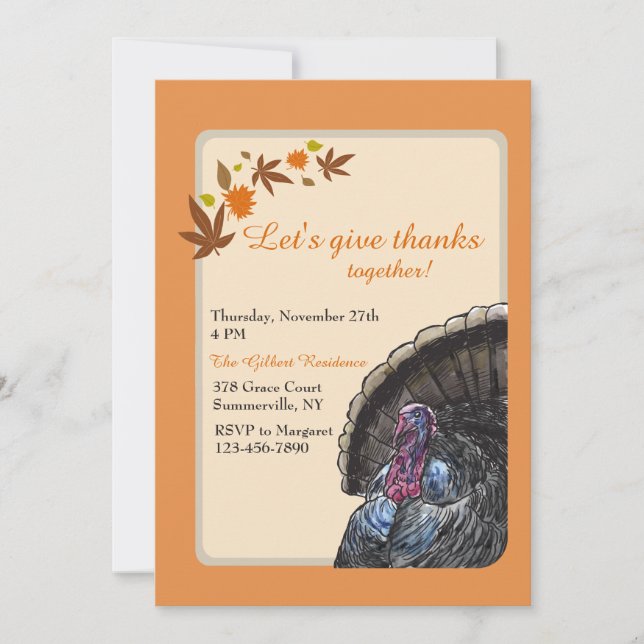 Fall Turkey Thanksgiving Invitation (Front)