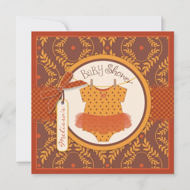 Fall Tutu and Autumn Damask Vine Baby Shower Invitation (Front)