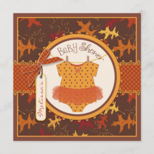 Fall Tutu and Autumn Leaves Baby Shower Invitation
