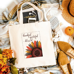 Fall Vibes Autumn Boho Sunflower Thankful Tote Bag