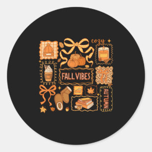 Fall Vibes Autumn Coquette Pumpkin Thanksgiving Co Classic Round Sticker