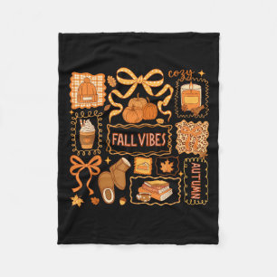 Fall Vibes Autumn Coquette Pumpkin Thanksgiving Co Fleece Blanket