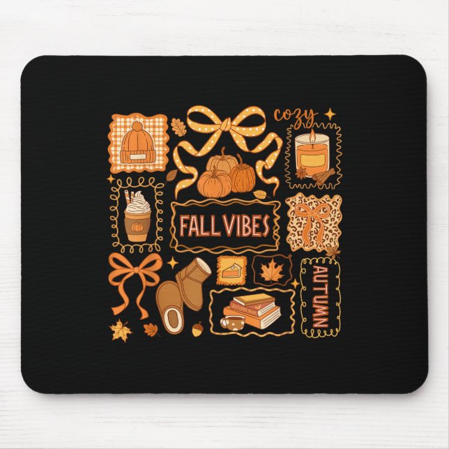 Fall Vibes Autumn Coquette Pumpkin Thanksgiving Co Mouse Pad (Front)