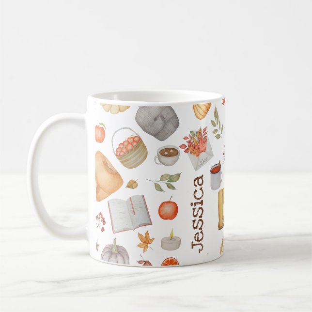 Fall Vibes Autumn Decor Thanksgiving Personalised Coffee Mug (Left)