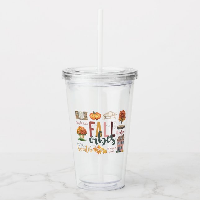 Fall Vibes Autumn Favourites Rustic Watercolor Acrylic Tumbler (Front)