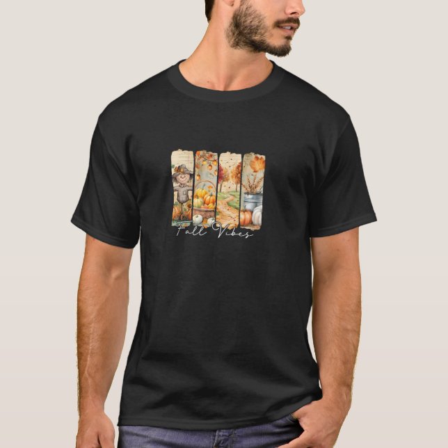 Fall Vibes Brushstroke Autumn Harvest Scarecrow Th T-Shirt (Front)