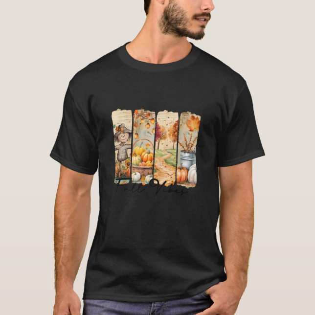 Fall Vibes Brushstroke Autumn Harvest Scarecrow Th T-Shirt (Front)