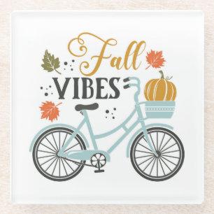 Fall Vibes By Bicycle Glass Coaster