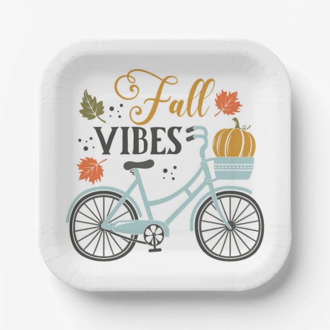Fall Vibes By Bicycle Paper Plate (Front)