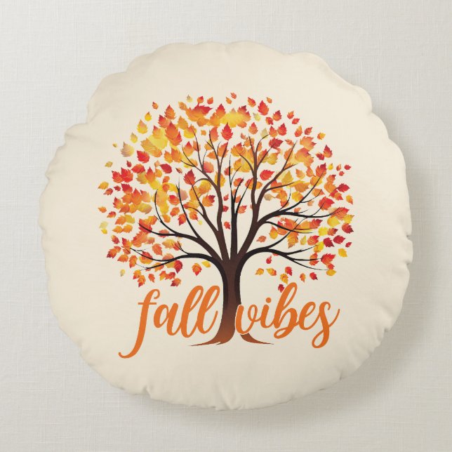 Fall Vibes – Cosy Fall Tree Round Cushion (Front)