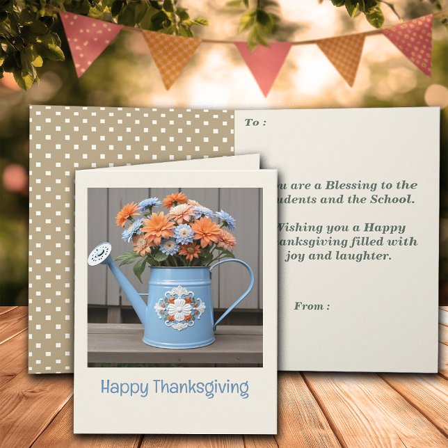Fall Vibes Floral Thanksgiving Teacher Greeting Card (Creator Uploaded)