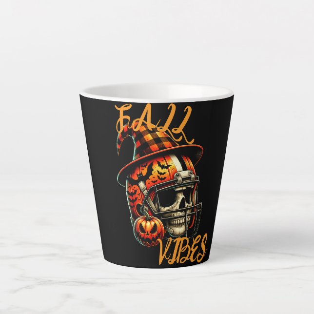 Fall Vibes Football Skull - Halloween Mug (Front)