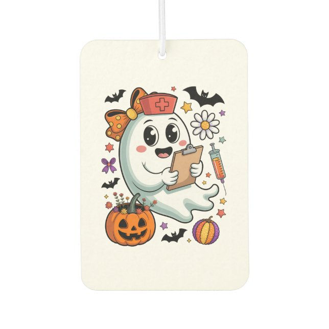 Fall Vibes Ghost Nurse Autumn Car Air Freshener (Front)