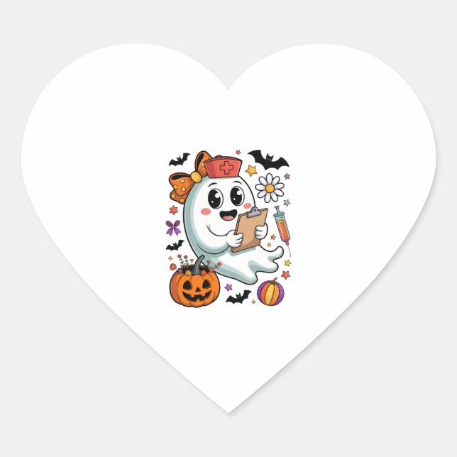 Fall Vibes Ghost Nurse Autumn Heart Sticker (Front)