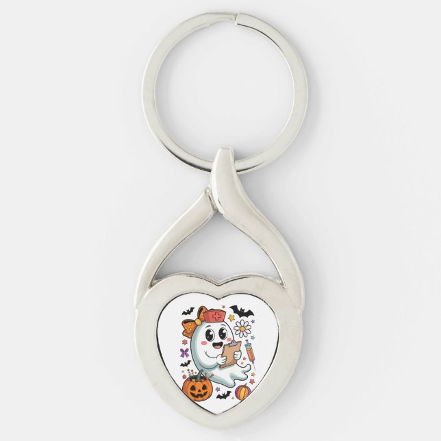 Fall Vibes Ghost Nurse Autumn Key Ring (Front)