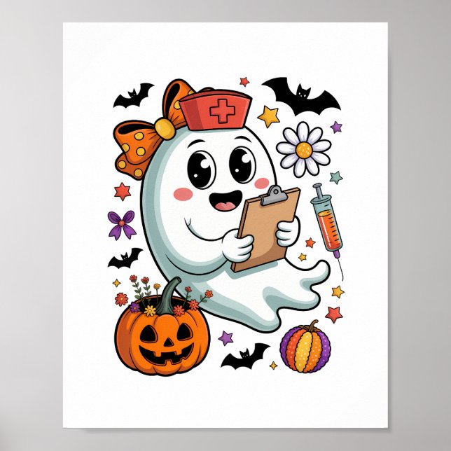 Fall Vibes Ghost Nurse Autumn Poster (Front)