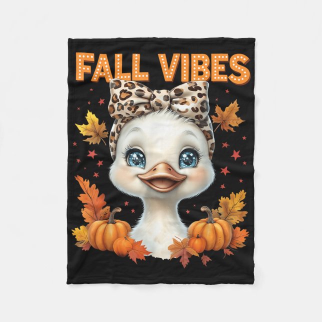 Fall Vibes Goose Leopard Bow Coquette Autumn Pumpk Fleece Blanket (Front)