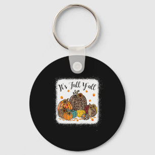 Fall Vibes It's Fall Y'all Leopard Pumpkin Autumn Key Ring