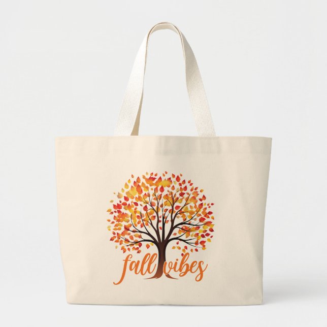 Fall Vibes Landscape Large Tote Bag (Front)