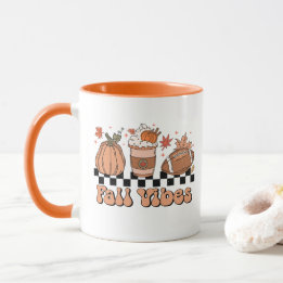 Fall Vibes Mug, Pumpkin Season, Retro Fall Doodle Mug