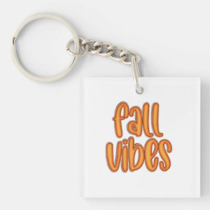 🍂 Fall Vibes Orange Text Graphic Key Ring