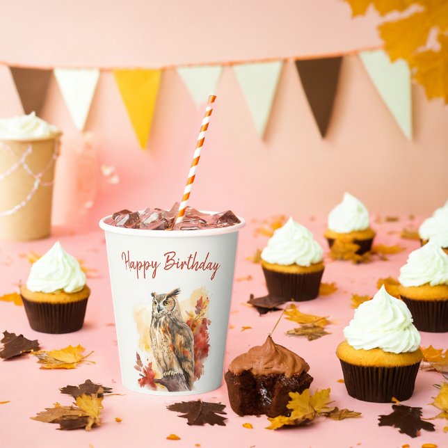 Fall vibes Owl - Birthday  Paper Cups (Creator Uploaded)