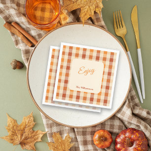 Fall Vibes Plaids Thanksgiving Party Customise Napkin