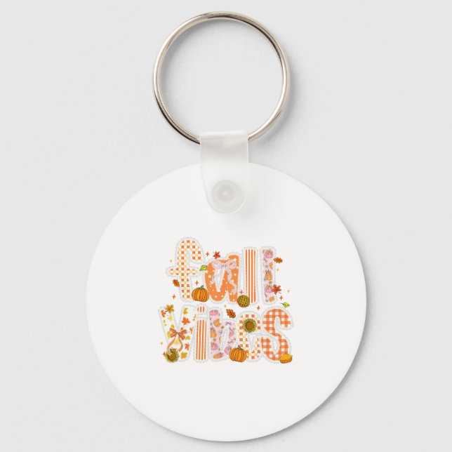 Fall Vibes Pumpkin Coquette Bow Autumn Leaves Than Key Ring (Front)