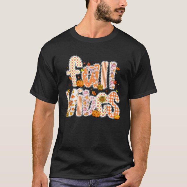 Fall Vibes Pumpkin Coquette Bow Autumn Leaves Than T-Shirt (Front)