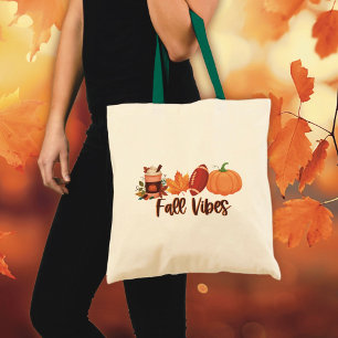 Fall Vibes Pumpkin Spice Football Tote Bag