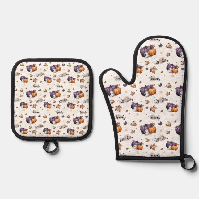 Fall Vibes Seamless Pattern  Oven Mitt & Pot Holder Set (Front)