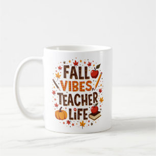 Fall Vibes Teacher Life – Retro Cute Personalized Coffee Mug