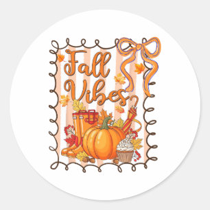 Fall Vibes Thanksgiving Pumpkin Coquette Bow Autum Classic Round Sticker