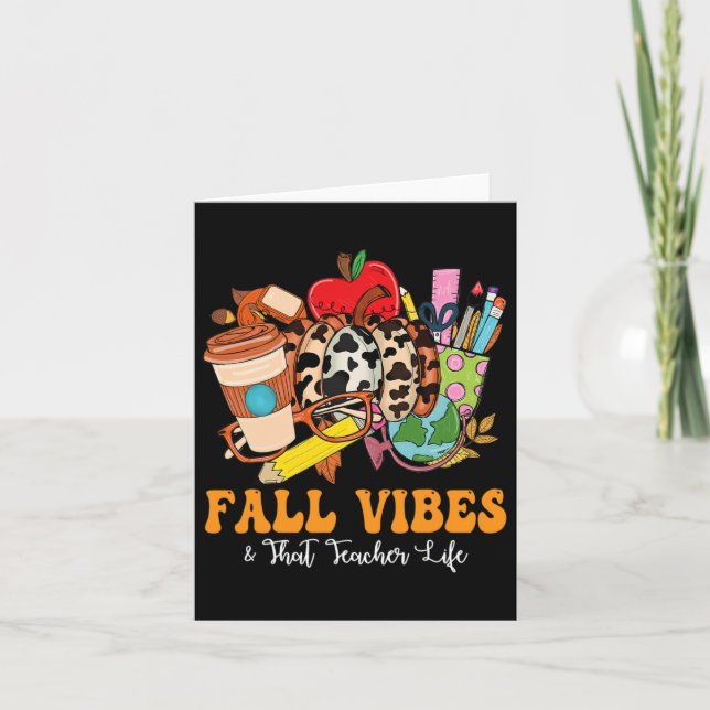 Fall Vibes That Teacher Life Leopard Pumpkin Fall  Card (Front)